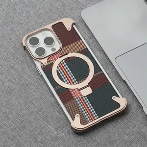 For iPhone 17Promax 16 Pro Max Aluminum Alloy Frameless Carbon Fiber Texture Magsafe Holder Phone Case Metal Frame Bumper Cover