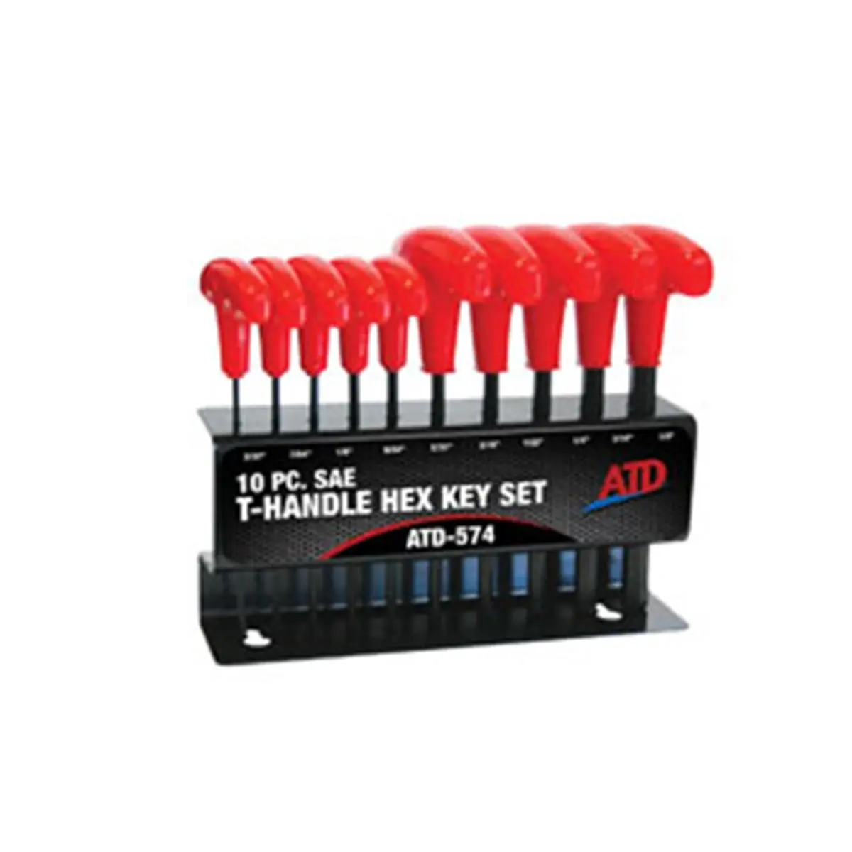 212 MAIN ATD Tools ATD-574 T-Handle Hex Key Set - SAE Sizes, 10-Piece Hex Wrenches with Plastic Grip and Steel Shafts