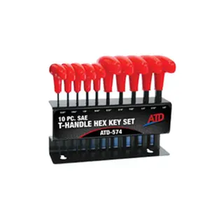 212 MAIN ATD Tools ATD-574 T-Handle Hex Key Set - SAE Sizes, 10-Piece Hex Wrenches with Plastic Grip and Steel Shafts