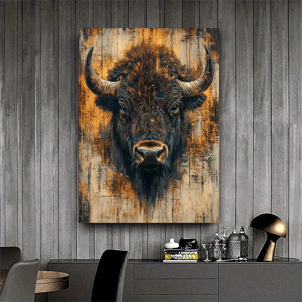 1 Piece Canvas Western Bison Wall Art with , Realistic Bison Animal Painting, Perfect Home Decoration, Home Ornament|   Rustic Style Wall Art|   Durable Canvas, Bison Decoration, Home Decoration,