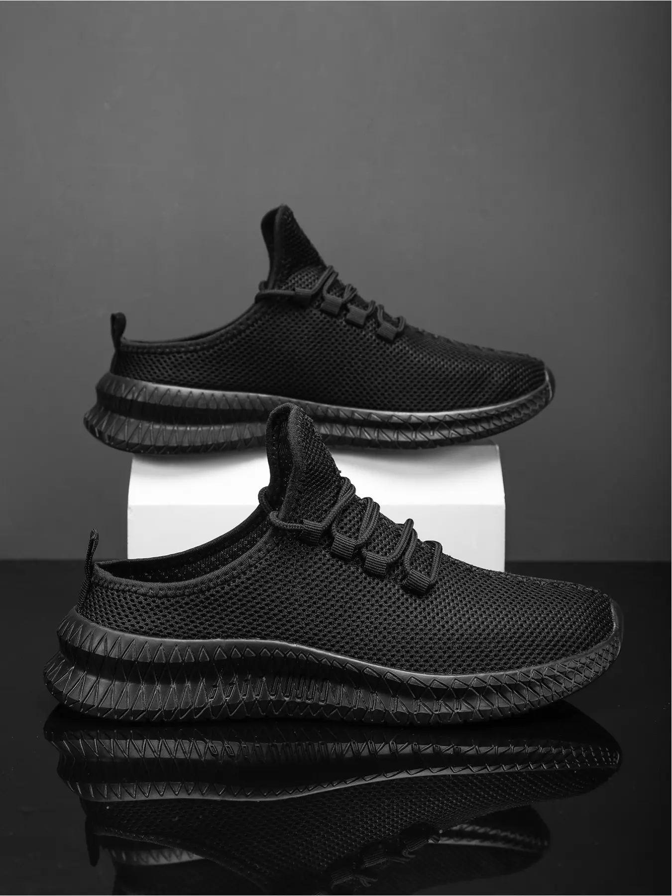 Men's Wave Sole Knit Sports Shoes, Daily Comfort Support, Breathable Minimalist Design, All-Season Wear, City Walking Shoes, Breathable Footwear