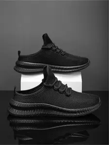 Men's Wave Sole Knit Sports Shoes, Daily Comfort Support, Breathable Minimalist Design, All-Season Wear, City Walking Shoes