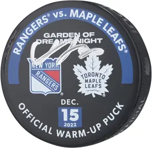 Adam Fox New York Rangers Autographed Practice-Used Puck Used During Warmups vs. Toronto Maple Leafs on December 15, 2022 - Fanatics Authentic Certified
