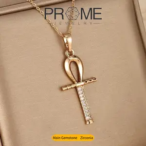 (CN088)Iced Out Ankh Pendant Necklace | 5A Cubic Zirconia Hand-Set High-Quality Copper with Luxury Finish Hypoallergenic & Elegant Perfect Gift for Women Everyday Elegance