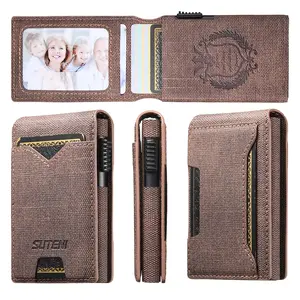 SUTENI With Card Holder Card Slot Faux Leather Flip Wallet Card Box Pressing The Button Automatically Ejects Frosted Feel The Card Wallet For Unisex Relatives Friends and Elders Holiday Gift