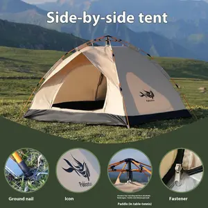 PAKICETUS  Gold Outdoor Shelter Automatic Pop-Up Tent Sunshade Portable Camping Tent for Travel Beach Fishing 2-3/3-4 Person Waterproof Sun & Rain Protection