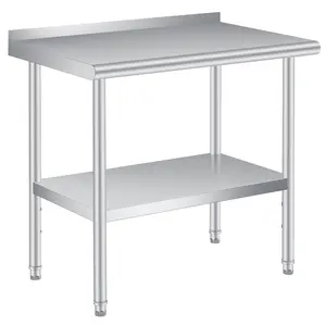 Garvee Stainless Steel Prep Table, 36 x 24 Inches, with Backsplash, Adjustable Undershelf, Commercial Heavy Duty Table with Adjustable Under Shelf for Outdoor Use,Restaurants,Hotels,Works