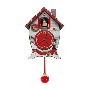 Holiday Cuckoo Clock 17 Inch Christmas Wall Clock with Santa Figurine Musical Pendulum Battery Operated Decor
