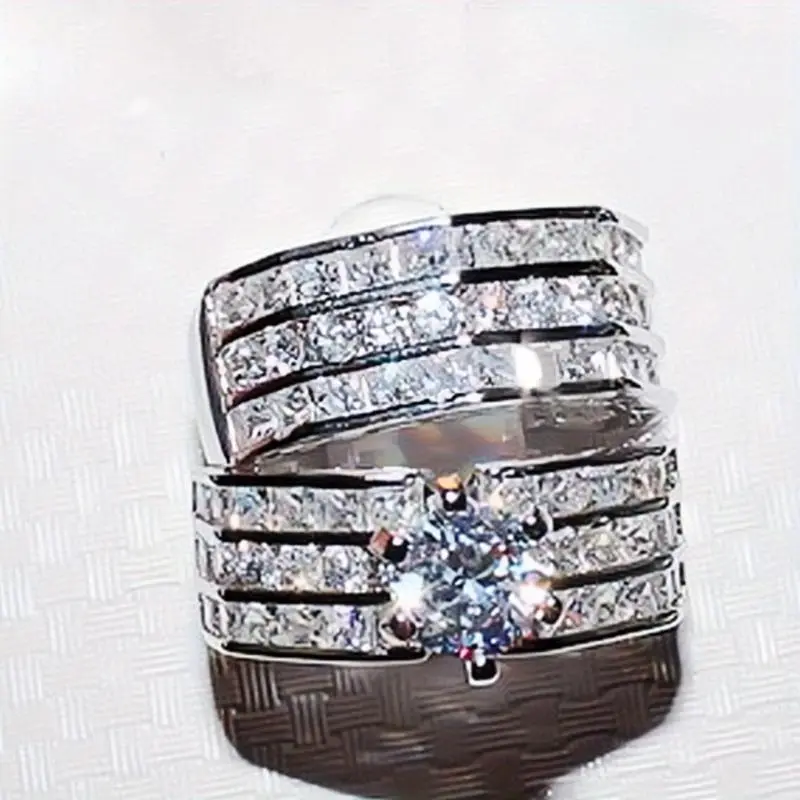 Valentine's Day gift2pc Princess Bridal Ring Set Wedding Ring Couple Rings Vintage Ring Band Simulated Engagement Ring Set Wedding Engagement Promise Bride Eternity Ring Anniversary Ring Birthstone Ring Ladies Romantic Holiday GiftSpecial offer