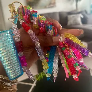 Rainbow Boondoggle Bag Charm Keychain with Gummy Bear Wristlet and Tumbler Accessory