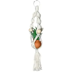 Michie Micro Plant Hanger 100% Cotton Macrame Mini Boho Plant Holder, Handmade Bohemian Home Décor, Car Succulent Hanger, Key Chain