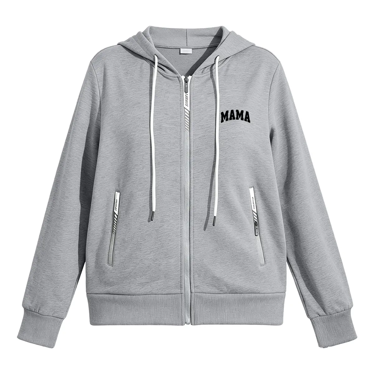 JOGWAVE Women's MAMA Varsity Arc Print Long Sleeve Full-Zip Hooded Sweatshirt Jacket - Contrast Drawstring, Security Pockets, Soft Stretch Ribbed Trim, Regular Fit Tops for Women - Hoodies for Daily Errands, Multiple Classic Colors