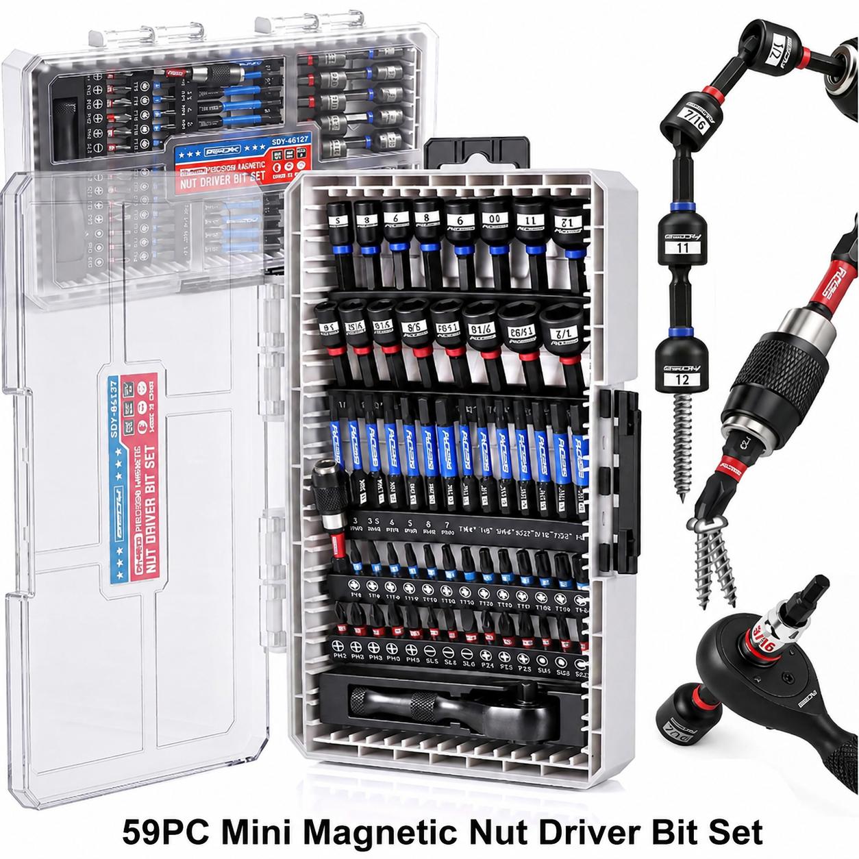 Magnetic Impact Nut Driver Set, 80pc or 41pc or 59pc, Metric & SAE with Socket Adapters, Bit Holder, Wing Nut Driver, Universal Sockets, Quick Release Extension, Power Bits toolbox Multifunctional Screwdriver Switchable Screwdriver Shape