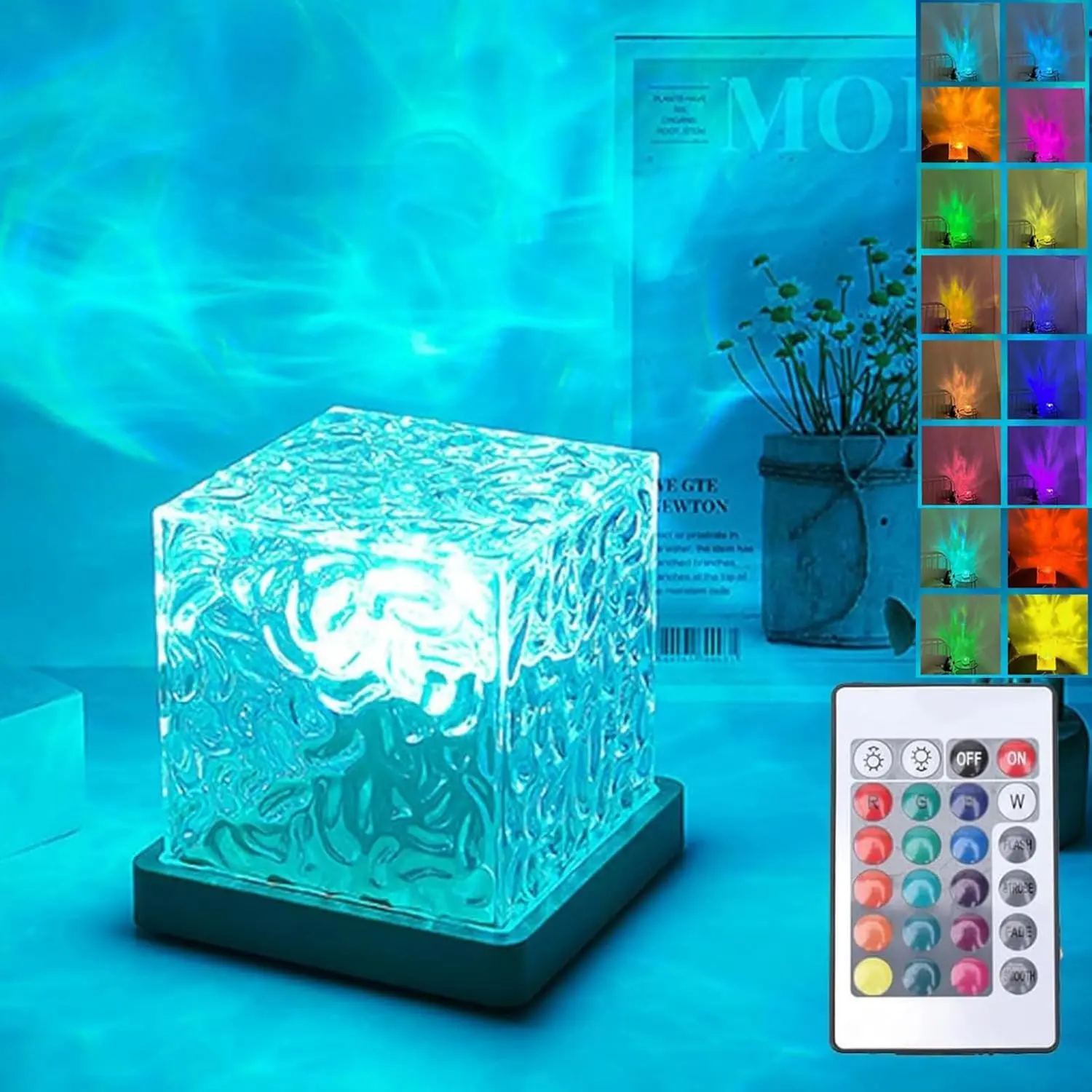 16-Color Changing LED Water Ripple Aurora Projector Night Light Crystal Design Ambient Decoration Lamp with Smart Remote Control USB Powered Perfect for Bedroom Home Decor Gift TikTokShopBlackFriday