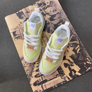 Women's & Men's Plus Size Closed Lemon Yellow Derby Trainer Footwear - Cork Decoration, Thick Rope Laces, Thick Soles, Versatile Casual Low-Top Walking Shoes
