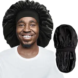 Men's Sleeping Cap, Solid Color Satin Hair Bonnet for Men, Hair Protector Cap for Men, Double Layer Silk Bonnet for Curly Hair, Night Sleeping Cap