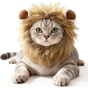 Cat Halloween Costumes - Adjustable Lion Mane Wig Pet Costumes for Cats (S)