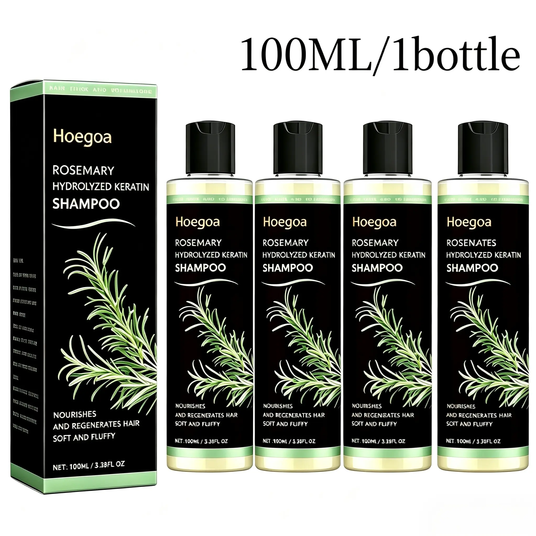 【100ML*4】Rosemary Shampoo - BoostHair Growth, Control Oil and Dandruff,Soothe Scalp lritation and RestoreShine!  Hydrolyzed Keratin Organic Haircare Nourishes Hair Rosemary Strengthening Shampoo hydrolyze caviar