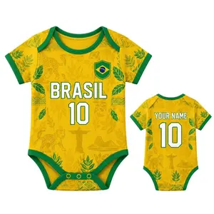 Personalized Brazil Baby Soccer Bodysuit, Custom Name Brazil Football Onesie, Brasil Fan Baby Gift, Brazilian Team Baby Outfit SM5