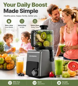 Juicer, ACOQOOS SummerVibes Cold-Press Juicer, featuring a 6.5-inch extra-large feed chute that accommodates whole fruits and vegetables, dishwasher-safe for easy cleaning, high juice yield, quiet operation, and BPA-free