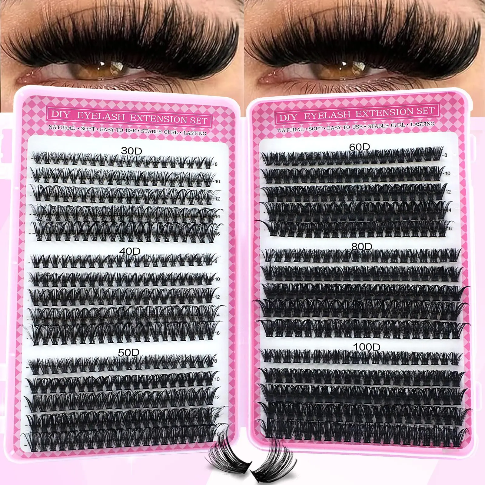 Voluminous False Eyelash Clusters, Eyelash Extension, Single D Curl Lashes, Mixed Lengths 8-16mm, Dense Style, Wedding Makeup, Non-Toxic, Solid Form, Fluffy Lash Clusters, DIY Eyelash Extensions