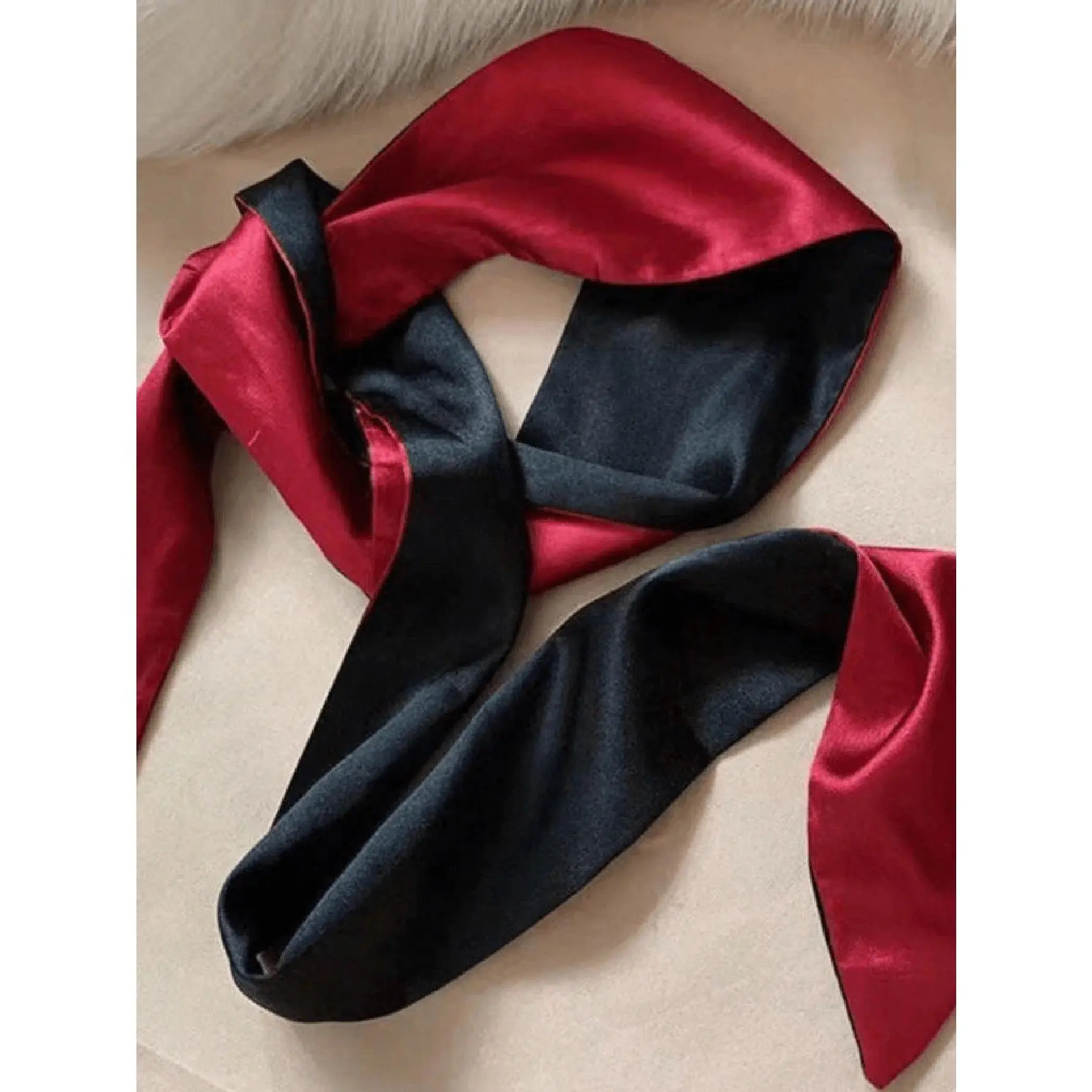 Double-Sided Satin Blindfold in Red and Black for Adult Play or Costume Use