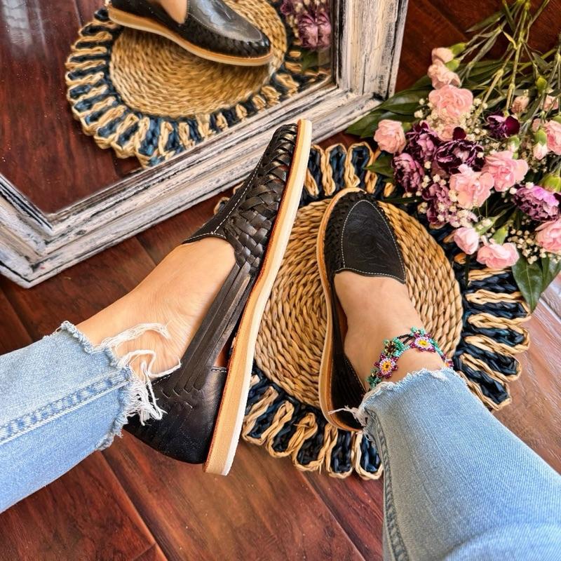Huarache Sandal - Handmade Mexican Hecho in Michoacán, Colorful Leather, Open Toe, Casual Footwear for Women, Perfect Choice for Wide Feet - Running