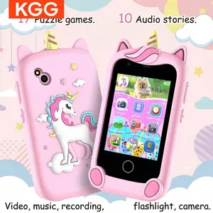 Cute Cartoon Mini Kids Smart Phone with 17 Puzzle Games & 10 Stories, Touch Screen Educational Toy, Calendar, Dual Camera, Video MP3 Music Player & Calculator, Festival Gift for Boys & Girls