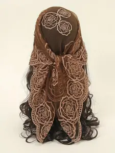 Women's Fashion Embroidered Headscarf Scarf, Lightweight Breathable Silk Square Scarf, Versatile Floral Hair Accessory, 1 Piece, Square Head Scarves