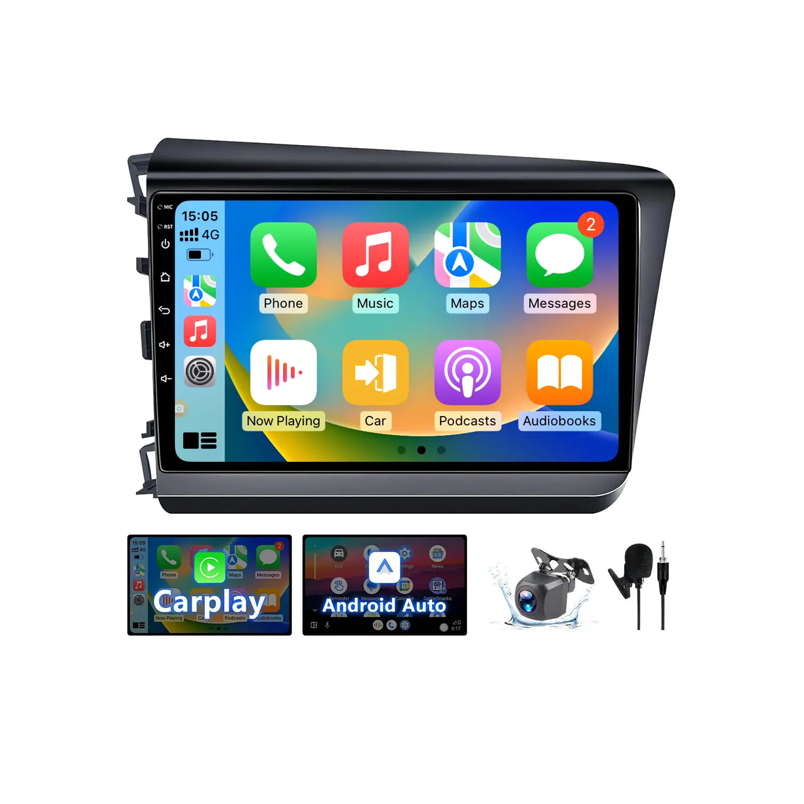 BINIZE Android 13 Double Din Car Audio & Video Player for Honda Civic 2012-2015, 9-in Touch Screen, Wireless CarPlay & Android Auto, GPS, WiFi, Bluetooth, Backup Camera, Wireless CarPlay Screen Car Video Player