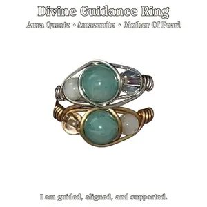 Divine Guidance Crystal Ring Aura Quartz Amazonite Mother of Pearl for Calm Clarity Spiritual Alignment & Trust in Divine Direction