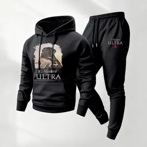 Men's Hunting Dog Beer Print Hoodie and Drawstring Sweatpants Set,Menswear,Casual Athletic Long Sleeve Hooded Jacket & Trousers for Fall & Winter,Men's Clothing for Daily Wear,Sportswear Indoor Outdoor,Tracksuit, Athleisure Summer Clothes