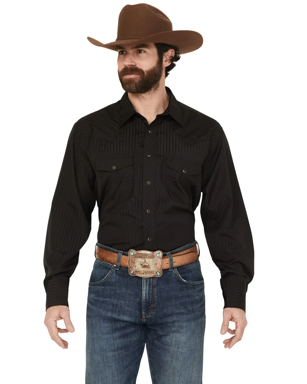 Wrangler Men's Men'S White Solid Dobby Long Sleeve Pearl Snap Western Shirt - 75226Tn_X4