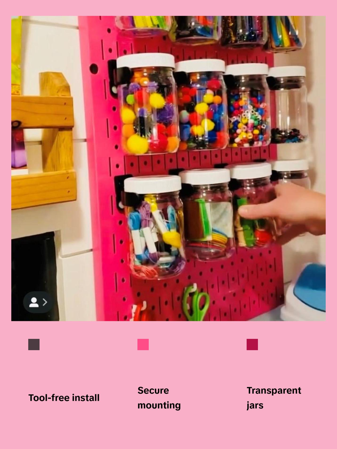 Clear Pegboard Containers - Wallwerx Organizer - Plastic Jars 16oz (12-Pack)