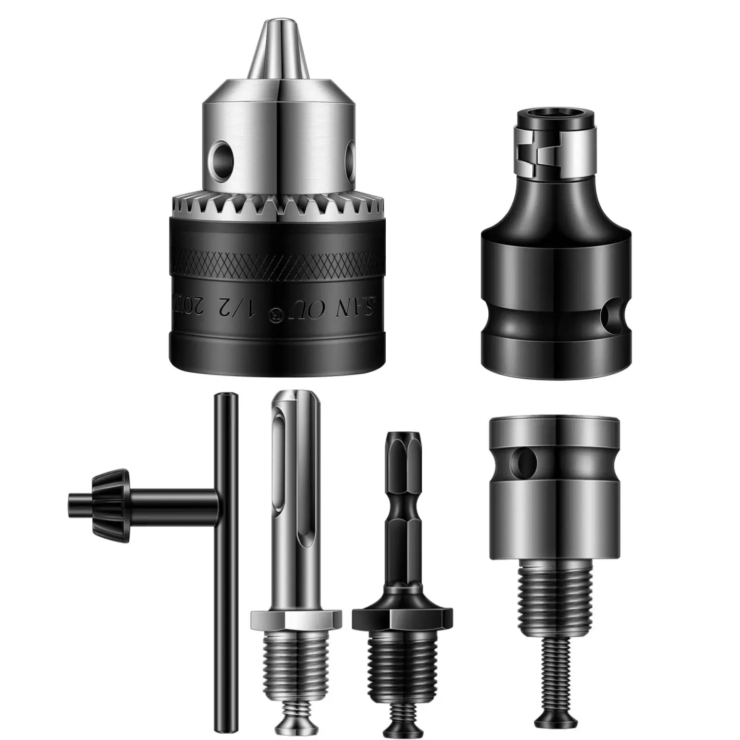6 Pcs 1/2-20unf Mount 1.5-13 mm Capacity Drill Chuck Set with Converter Impact Driver Bits Chuck Drill Wrench 1/4 Inch Hex Shank 1/2 Inch Shank and Socket Square Female Adapter - Home Improvement.