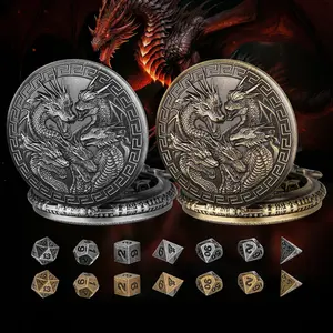 Mini Dragon Dice Set with Watch Box, Portable Dnd Metal Polyhedral Dice for Tabletop Games, Perfect Gift for Game Lovers, 7 Piece Set