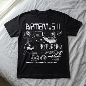 Artemis II T-Shirt Vintage Space Graphic Tee | Moon Mission Shirt Around The Moon For All Mankind | Astronaut Retro Tee | Space Lover Gift | Sci-Fi Shirt | Unisex Streetwear | TikTok Viral Space Aesthetic