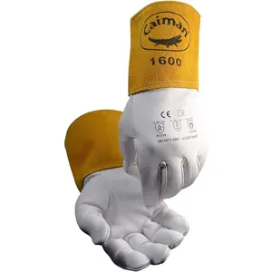Premium Goat Grain TIG Welding Gloves, 4-Inch Gold Extended Cuff, Unlined, White/Gold, X-Large (1600-6)