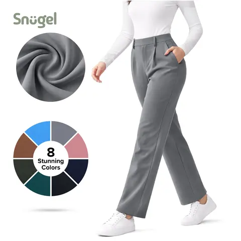 SNUGEL Women's High Waisted Work Pants with Pockets, Stretch Straight Leg Business Casual Office Pants, Pull-On Dress Pants for Work, Wrinkle-Resistant Fabric, Travel & Everyday Wear