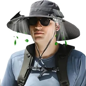 2026 New Solar Powered Cooling Fan Hat, Dual Power Supply Outdoor Sun Protection Cap with Built-in Fan, Breathable UV Protection Hat for Fishing Camping Summer Outdoor Activities