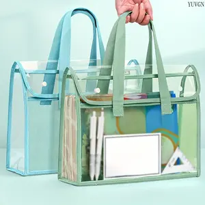 Large-Capacity Transparent PVC File Tote Bag, Multi-Compartment Organizer with Mesh Pockets, Durable Portable Case for A4 Papers, Tablets & Stationery, Visible Design for School & Office