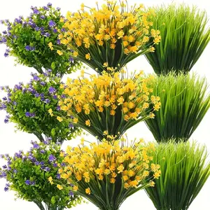 Outdoor Summer Decoration Set, UV-Resistant Artificial Plastic Greenery Bushes, Fake Plants, Artificial Fake Flowers for Home & Cemetery Decor, Valentine's Day Gift, Artificial Flower Bouquet