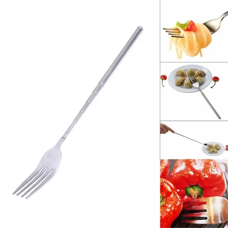 Retractable Barbecue Fork and Spoon Set - Stainless Steel Cooking Utensils, Extends 15cm to 28cm for Grilling, Picnic, Hot Pot, Compact, Extendable, 15-28Cm