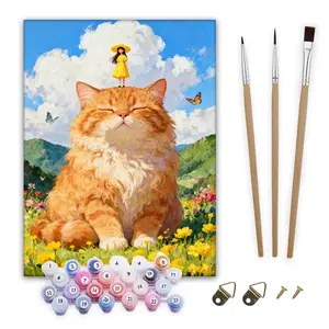 Paint By Numbers Kit - Sleeping Cat in a Sea of Flowers DIY Art Set with Brushes Paints for Creative Fun  art painting gift beginner decor wall decoration