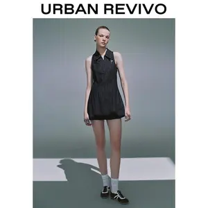 URBAN REVIVO Sleeveless Shirt Collar Denim Dresses UYU850060