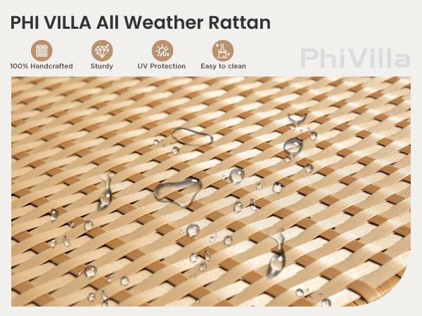 Phivilla Home 4-Piece Outdoor Wicker Patio Furniture Set, Cushioned Rattan Loveseat & Chairs, with Acacia Wood Coffee Table, Elegant All-Weather Seating for Garden, Backyard & Poolside, SpringGlowUp