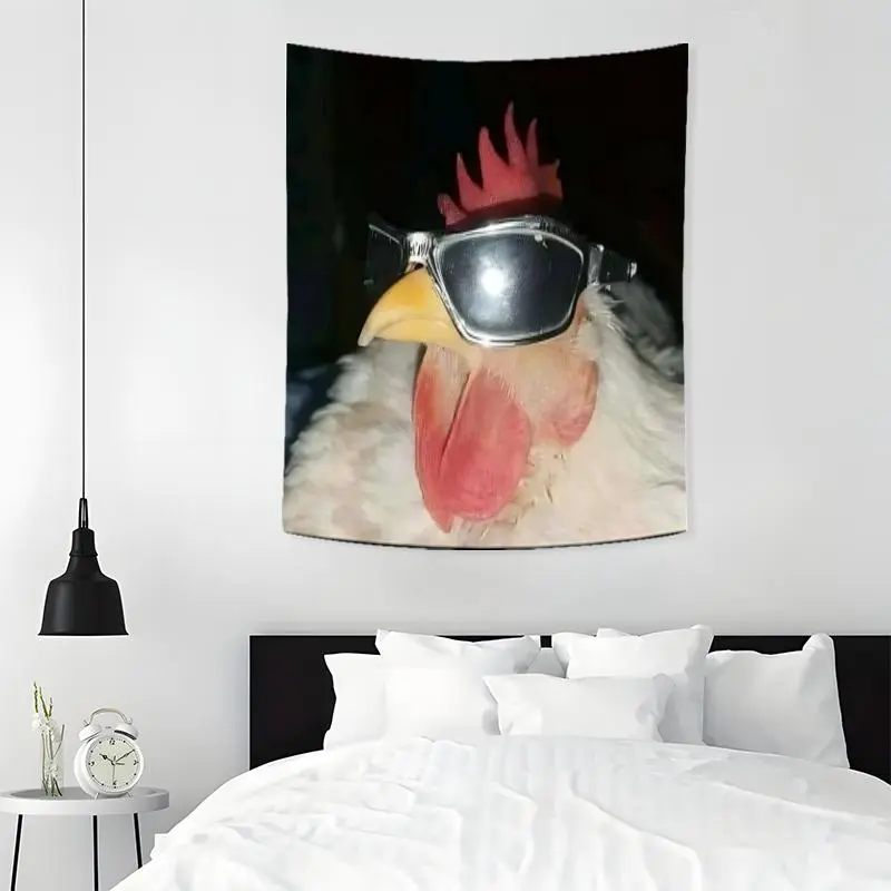 Chicken with Sunglasses Pattern Tapestry Wall Mural, Aesthetic Wall Hanging Decor, Wall Art for Home Living Room Bedroom Office Study Room, Decoration