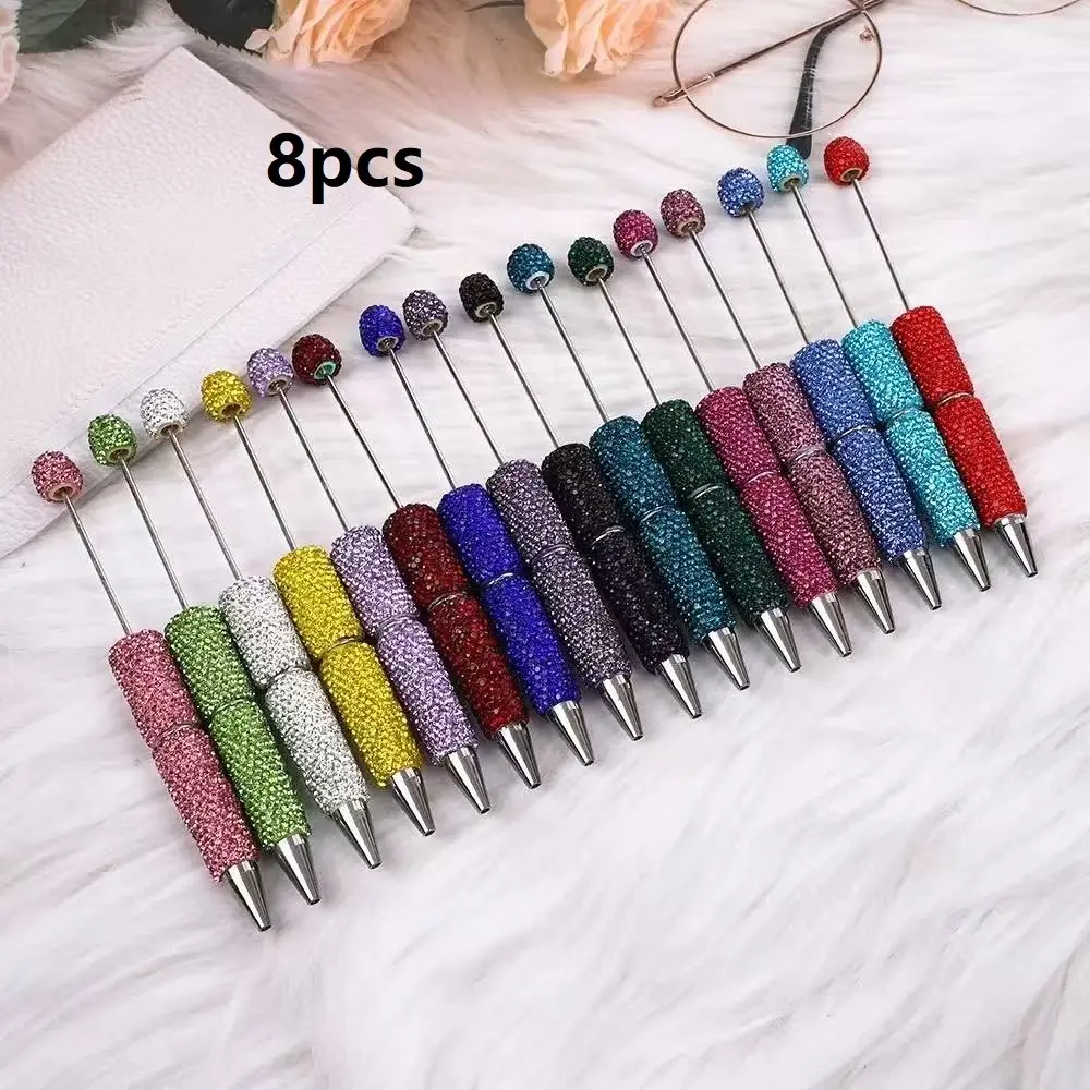 8-Pack Pure Color Rhinestone Bead Pens, Ink Rotating Ceramic Pen, Elegant Party Gift, Holiday Gift, Office Essential, Beaded Pens