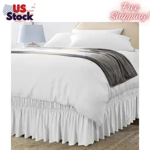 Full Elastic Bed Ruffle - Easy Wrap Around Ruffle (Full, White)