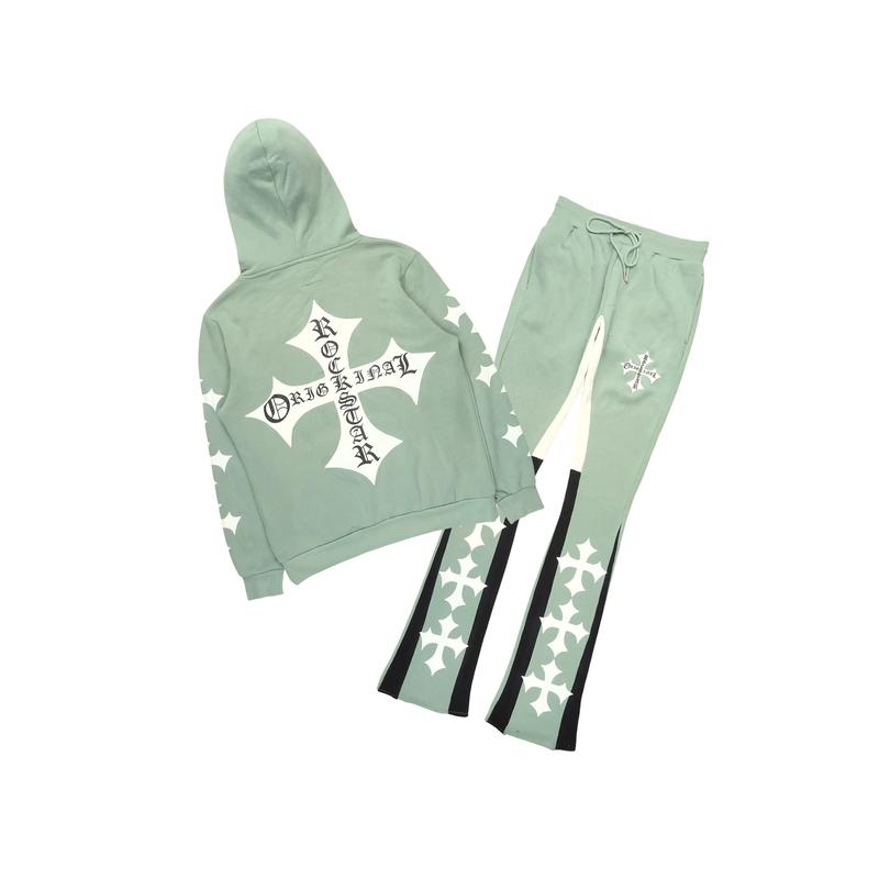 Slaydr Sage/White Hoodie/Stacked Flare Track Set
